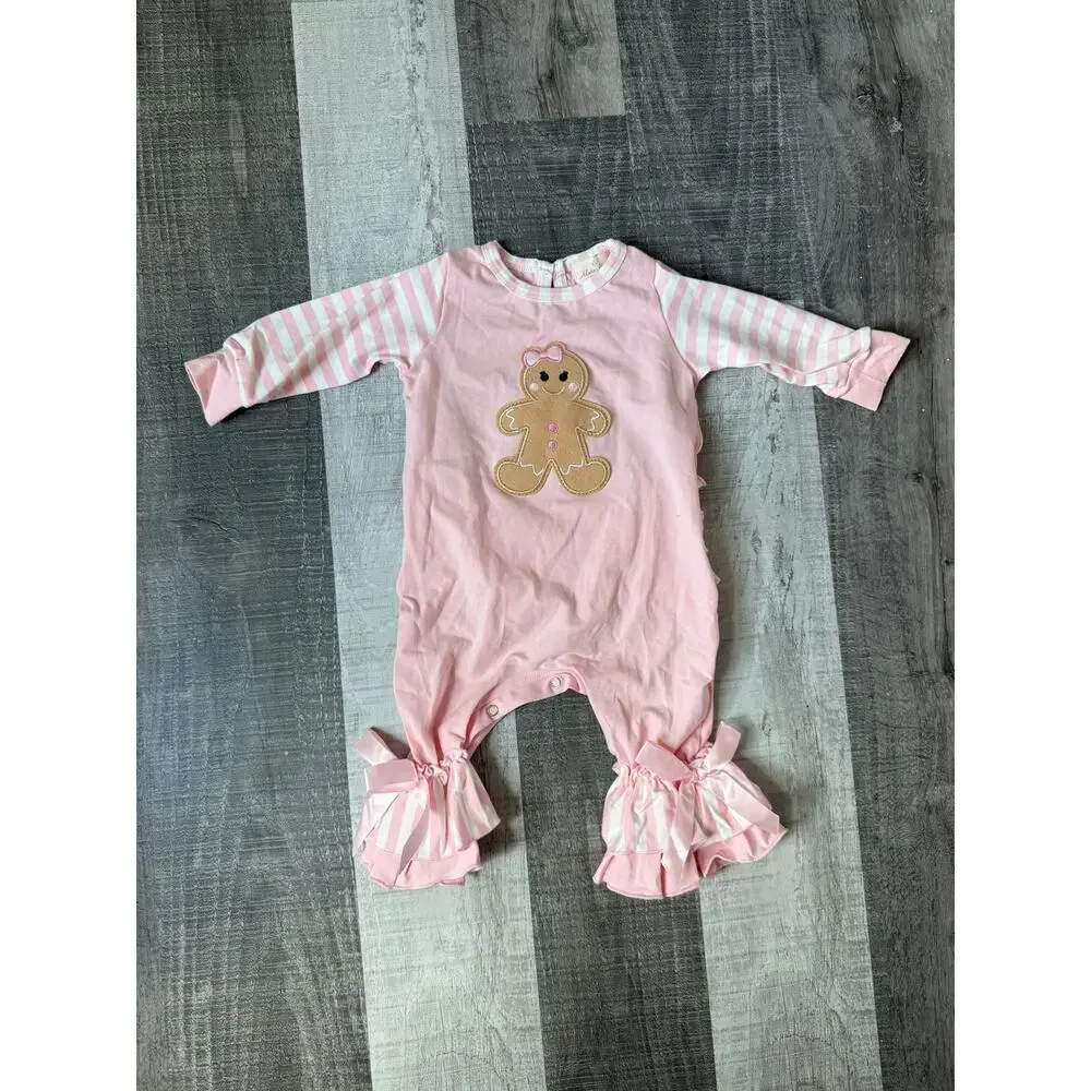 NWT Marie Nicole Christmas Gingerbread Romper Pajamas 6-12 Months
